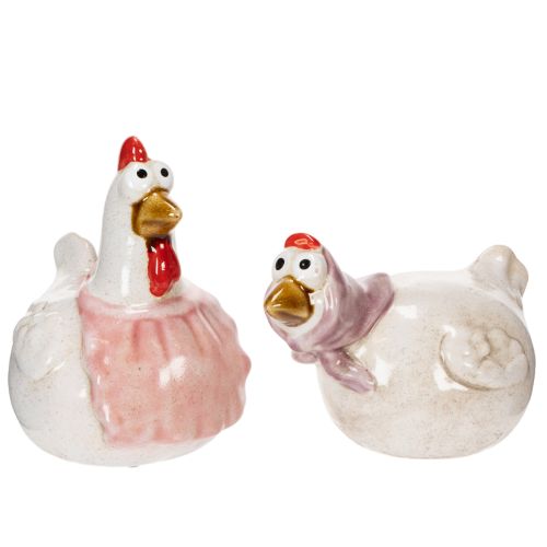 Prodotto Statuette di galline in ceramica per il soggiorno, simpatiche decorazioni pasquali per la tavola di casa, 11 cm, 2 pezzi