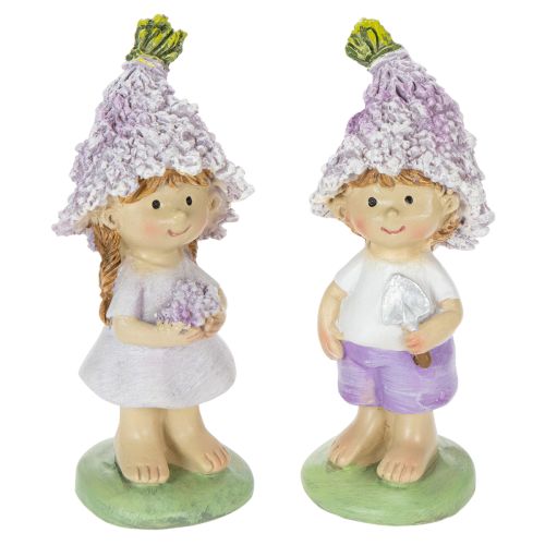 Prodotto Statuetta decorativa raffigurante un bambino e una bambina in un vaso di lavanda, ideale per soggiorno e giardino, 10 cm, 2 pezzi.