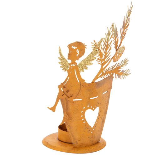 Prodotto Portacandele natalizio, decorazione a forma di angelo, decorazione effetto ruggine, Ø8cm H18cm