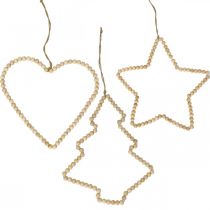 Prodotto Appendiabiti Deco Natale perline di legno cuore stella albero H20cm 3pz