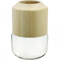Prodotto Vaso in vetro con vaso decorativo in legno per floristica secca H20cm