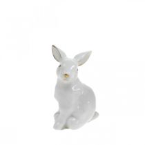 Prodotto Coniglio in ceramica bianca, decoro pasquale con decoro dorato, decoro primaverile H7,5cm