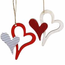 Prodotto Ciondolo cuore in legno rosso, bianco 8 cm 24 pezzi