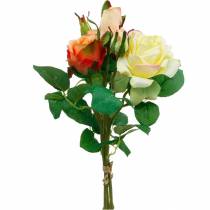 Prodotto Fiori artificiali, bouquet di rose, decorazioni per la tavola, fiori di seta, rose artificiali giallo-arancio