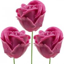 Prodotto Rose artificiali rose di cera fucsia rose decorative cera Ø6cm 18 pezzi