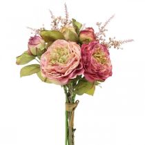 Prodotto Rose artificiali in mazzo bouquet autunnale rosa, viola H36cm