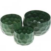 Prodotto Vaso decorativo in metallo verde vintage fioriera Ø25 / 20,5 / 16,5 cm set di 3