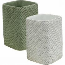 Prodotto Fioriera in ceramica bianco verde rilievo rete 14x14cm H21.5cm 2pz