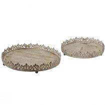 Prodotto Vassoio decorativo vintage rotondo con piedini grigio Ø30/35cm set da 2 pezzi