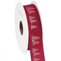 Prodotto Nastro decorativo natalizio in rosso con motivi dorati di alberi di Natale, larghezza 25 mm, lunghezza 15 m