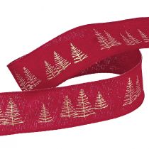 Prodotto Nastro decorativo natalizio in rosso con motivi dorati di alberi di Natale, larghezza 25 mm, lunghezza 15 m