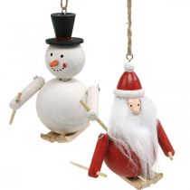 Prodotto Decorazioni per albero di Natale in legno Babbo Natale e pupazzo di neve 11cm set di 2