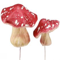 Funghi decorativi rossi agarichi artificiali su filo 5,5/8 cm 12 pz