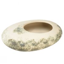 Prodotto Ciotola decorativa ciotola ovale piatta in ceramica crema grigio verde 19×14×5 cm