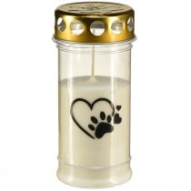 Grave luce cuore di cane con zampa tomba candela bianca Ø7cm H16,5cm