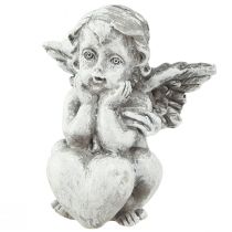 Angioletto con cuore decorazione tomba figura grigia H5,5 cm 6 pz