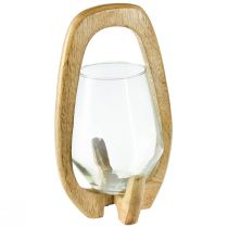 Prodotto Lanterna in legno lanterna in vetro decorativa in legno di mango naturale Ø14cm H26cm