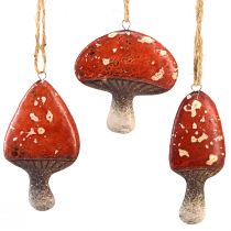 Incantevoli ciondoli a forma di fungo rosso con cordoncino di iuta 3 cm - perfetta decorazione autunnale e natalizia - 6 pezzi