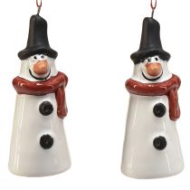 Prodotto Decorazione da appendere con pupazzo di neve felice - Bianca con sciarpa rossa e cappello nero, 7,5 cm - Perfetta per alberi di Natale festivi - Confezione da 2