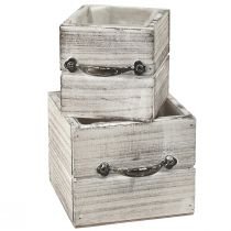 Prodotto Set di cassetti in legno con maniglia, bianco strofinato, 12x12 cm e 9x9 cm - Portaoggetti rustico - Set di 2