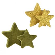 Prodotto Decorazione sparsa stelle verde e oro con glitter decorazione da tavola Natale 4/5 cm 40 pz