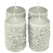 Prodotto Candele a colonna candele grigie fiocchi di neve 100/65mm 4 pezzi