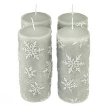 Candele a colonna candele grigie fiocchi di neve 150/65mm 4 pezzi