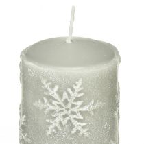 Prodotto Candele a colonna candele grigie fiocchi di neve 150/65mm 4 pezzi