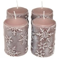 Prodotto Candele a colonna candele rosa fiocchi di neve 100/65mm 4 pezzi
