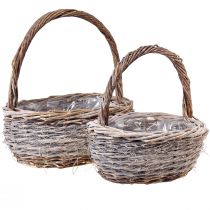 Cesto in vimini con manico ovale bianco naturale L32/40cm – set da 2 pezzi