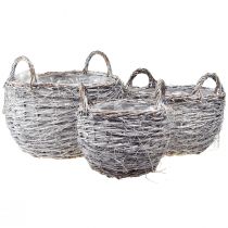 Prodotto Set di cestini in vimini lavati di bianco - 3 misure (42 cm, 36 cm, 26 cm) - Versatile per decorare e riporre - Set di 3 pezzi