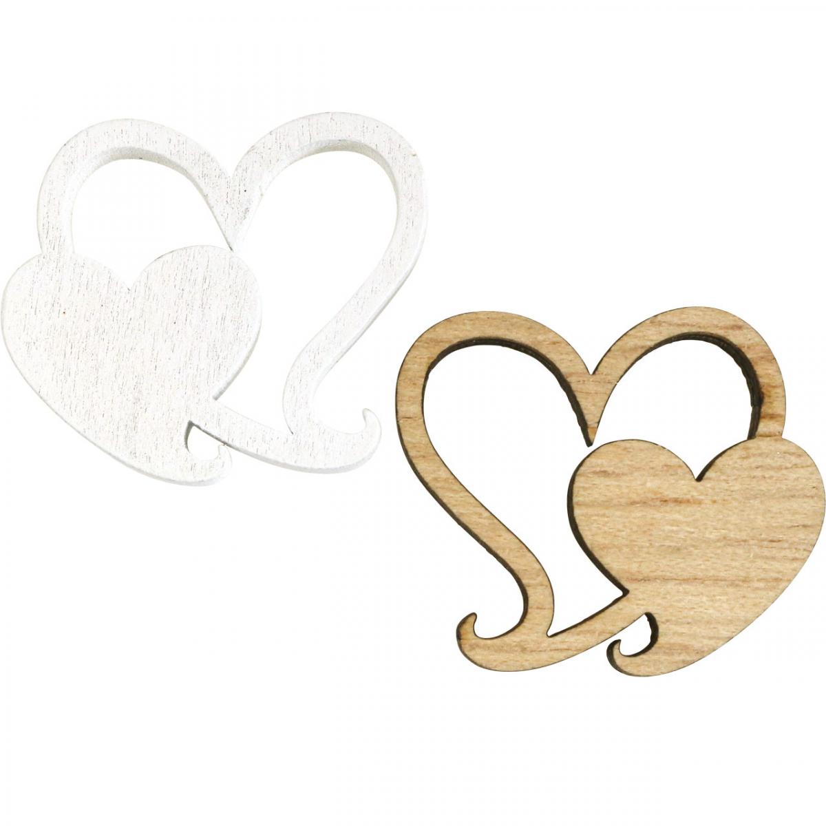 Doppio cuore legno, decoro sparsi cuori matrimonio B3cm 72  pezzi-06648