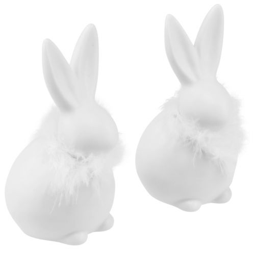 Prodotto Coniglietto in ceramica bianco seduto con fiori e piume 9×7×14 cm 2pz