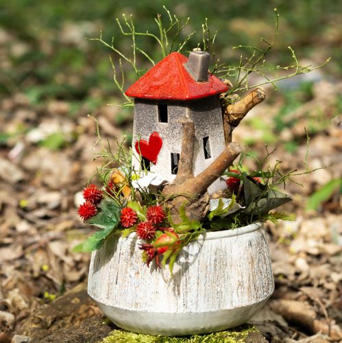 Adorabili lanterne in ceramica in set da 2 - design a cuore, rosso e naturale, 17,5 cm - decorazione romantica per la casa