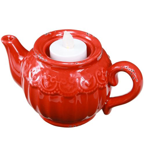 Porta tealight ceramica decorazione teiera rossa 15,5×9,5×8 cm 3 pz