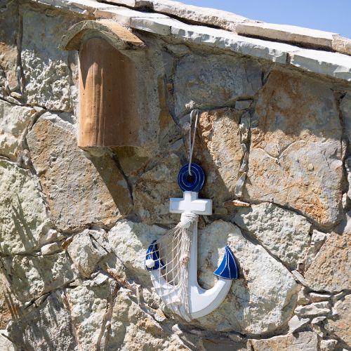 Prodotto Appendiabiti decorativo in legno Anchor bianco blu naturale 32x2,5x22 cm