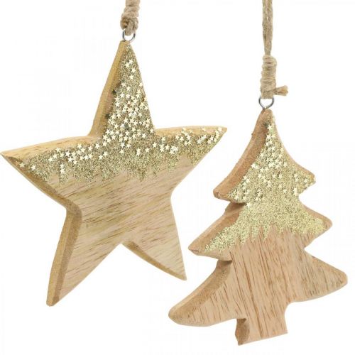 Prodotto Decorazione natalizia stella/cuore/albero, ciondolo in legno, decorazione dell&#39;Avvento H10/12,5 cm 3 pezzi