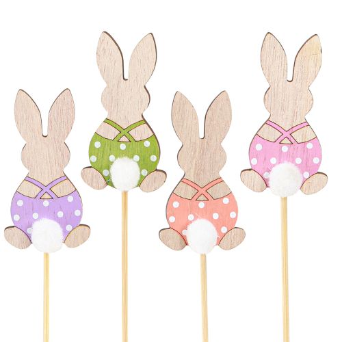 Tappi per fiori coniglietti colorati decorazione in legno Pasqua 6 cm 12 pezzi