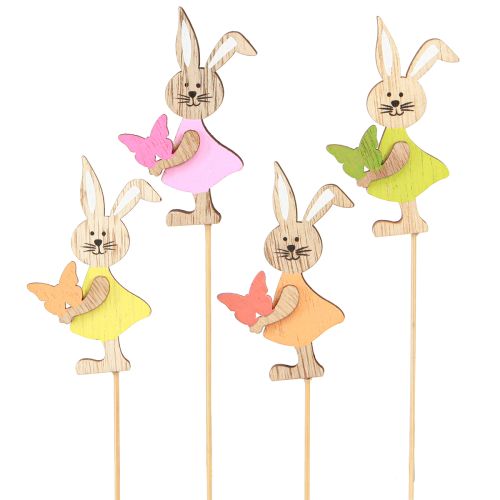 Tappi per fiori Decorazione coniglietti pasquali in legno colorato 5x8cm 16 pz