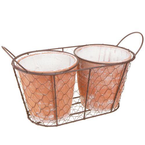 Vaso da fiori in ceramica cesto in filo di terracotta marrone L38,5 cm