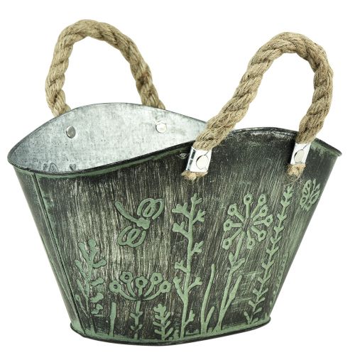 Prodotto Vaso da fiori con manici borsa in metallo iuta 19×13,5×13,5 cm