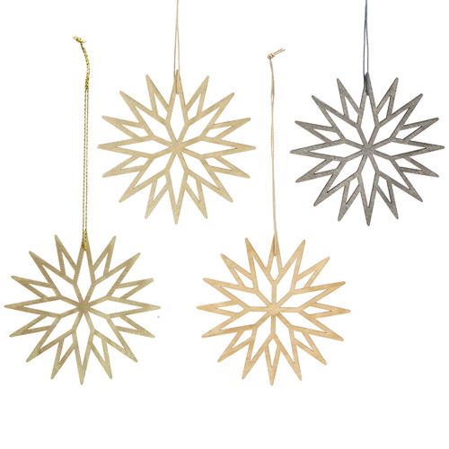 Floristik24 Decorazioni per albero di Natale decorazione in legno fiocco di neve marrone 10 cm 12 pz