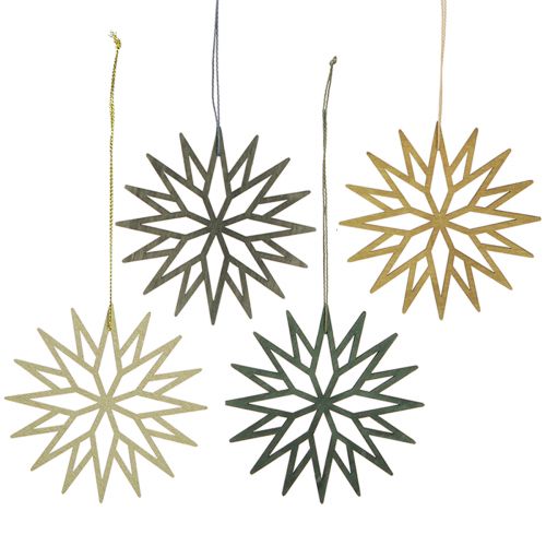 Floristik24 Decorazioni per albero di Natale Decorazione fiocco di neve in legno verde 10 cm 12 pz