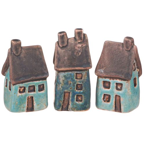 Casa Decorativa in Ceramica Blu Marrone Vintage H6,5/7 cm 6 pz