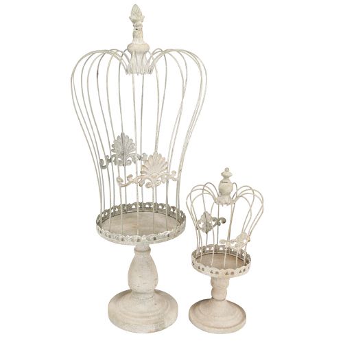 Corona decorativa su piede decorazione vintage in metallo grigio 34/66 cm set da 2 pezzi