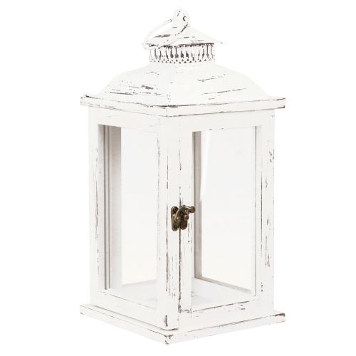 Lanterna decorativa shabby chic in legno bianco 17,5x17,5cm H37cm