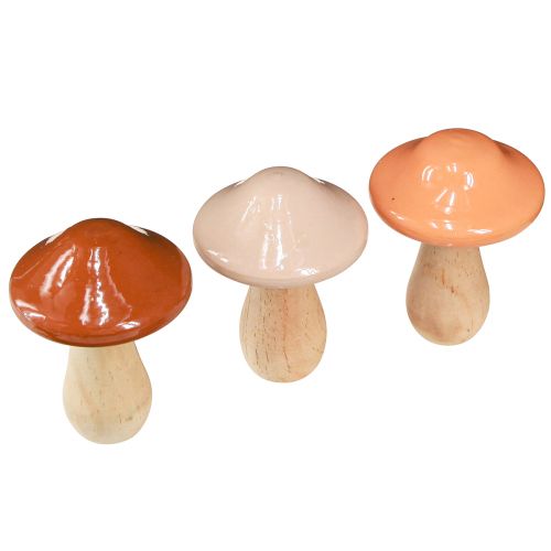 Floristik24 Funghi decorativi in legno marrone beige arancione Ø7,5 cm H10 cm 3 pz