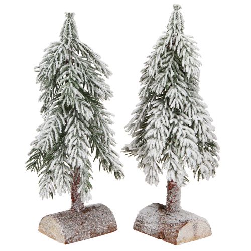 Albero di Natale decorativo con neve artificiale su base 30 cm 2 pezzi