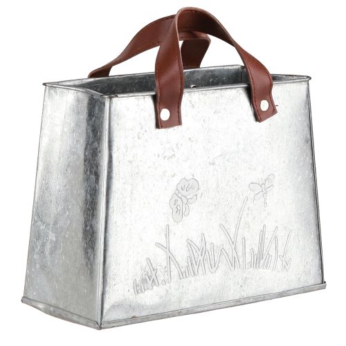 Borsa decorativa portavasi in metallo argento bianco marrone L22cm 2 pezzi