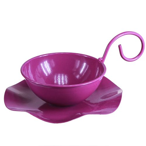 Tazza decorativa tazza da tè in metallo su piatto viola Ø11,5 cm H8 cm 2 pezzi